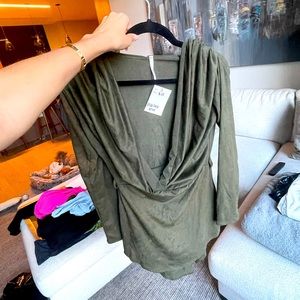 Suede low cut olive dress
